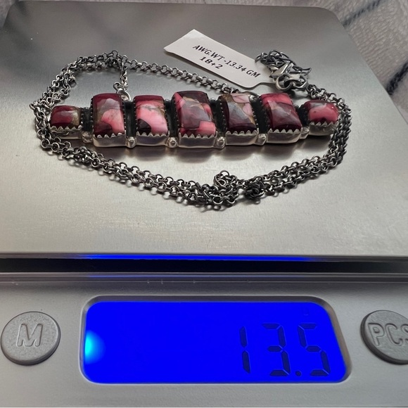 ❤️ Red Rose Pink Dahlia Sterling Southwestern Pendant Necklace 18+2” 13.5 gms - Picture 7 of 10